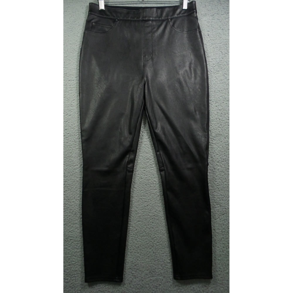 Spanx Pants Womens Size Large Black Faux Leather Like Skinny Stretch High Rise
